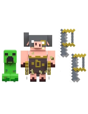 Set Figuras Acción Articulada Minecraft Legends Creeper Vs Piglin Bruiser Mattel