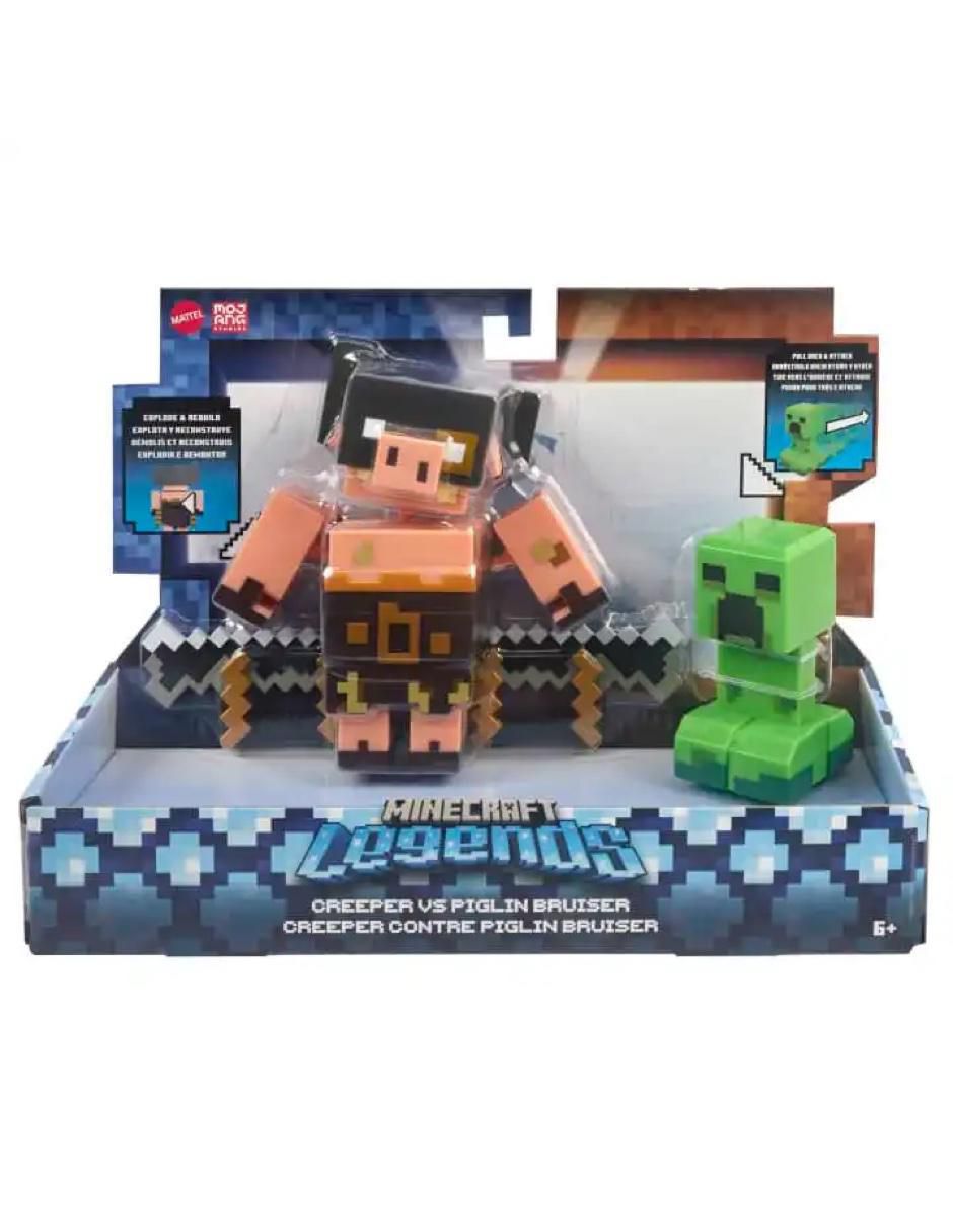Set figuras acción articulada Minecraft Legends Creeper vs Piglin Bruiser collectors 2