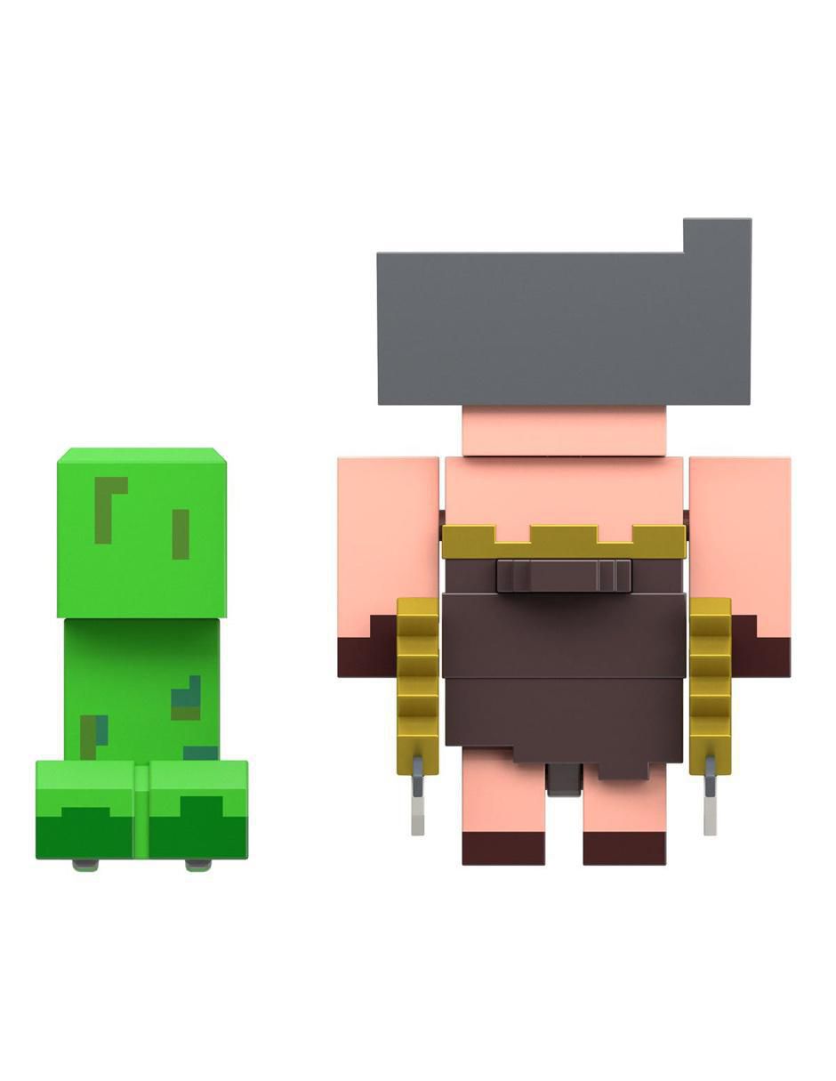 Set figuras acción articulada Minecraft Legends Creeper vs Piglin Bruiser collectors 3