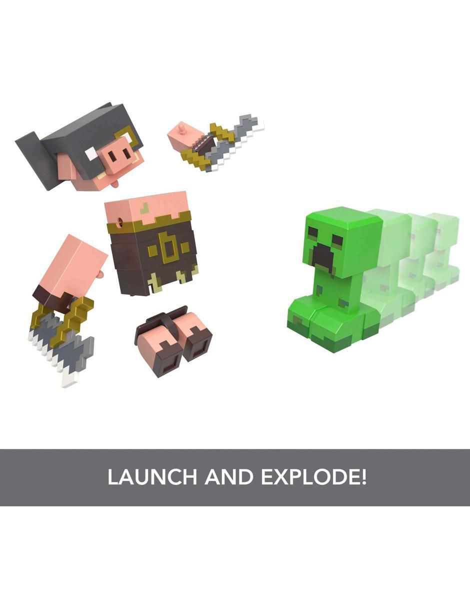 Set figuras acción articulada Minecraft Legends Creeper vs Piglin Bruiser collectors 4